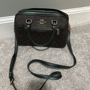Brown and dark green coach bag